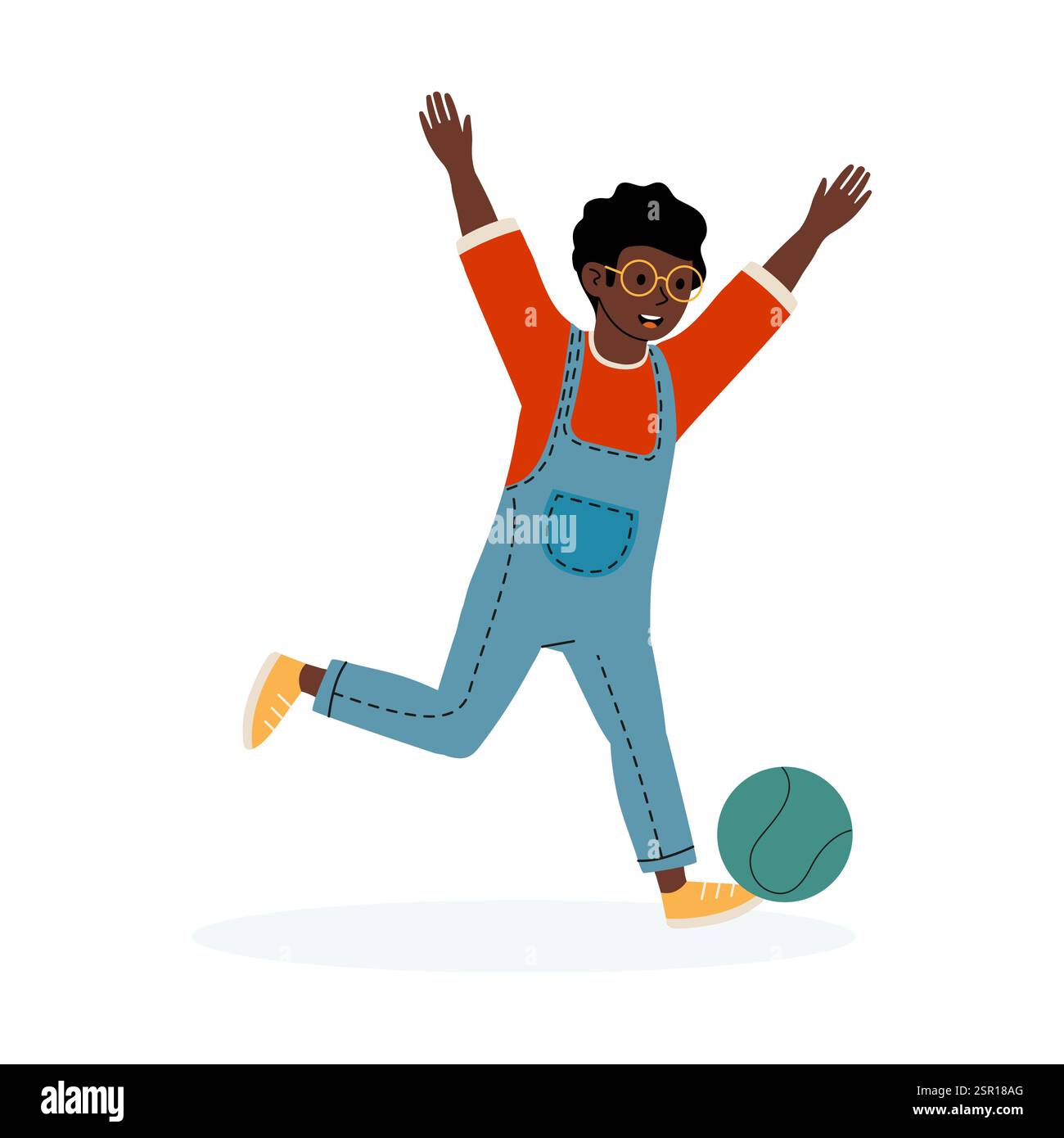 Enfant joyeux courant et jouant avec une balle dans une illustration joyeuse Illustration de Vecteur