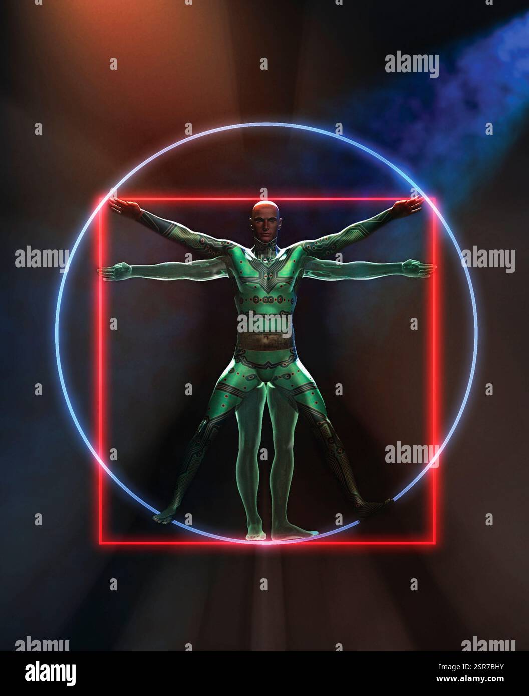 Homme vitruvien futuriste, illustration conceptuelle. Banque D'Images