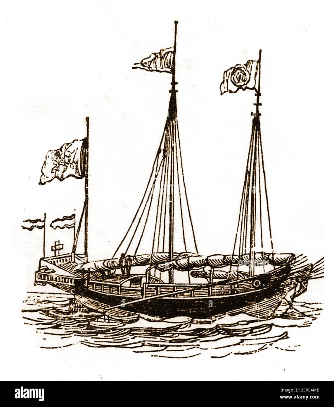 Termes de bateau à voile - une vieille image de jonque chinoise. Banque D'Images