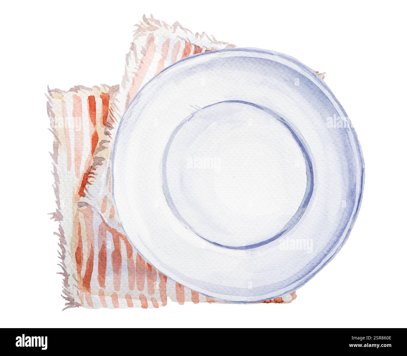 Illustration de plaque vide isolée sur un fond blanc. Clipart de concept de menu peint à la main. Ustensiles de cuisine. Banque D'Images