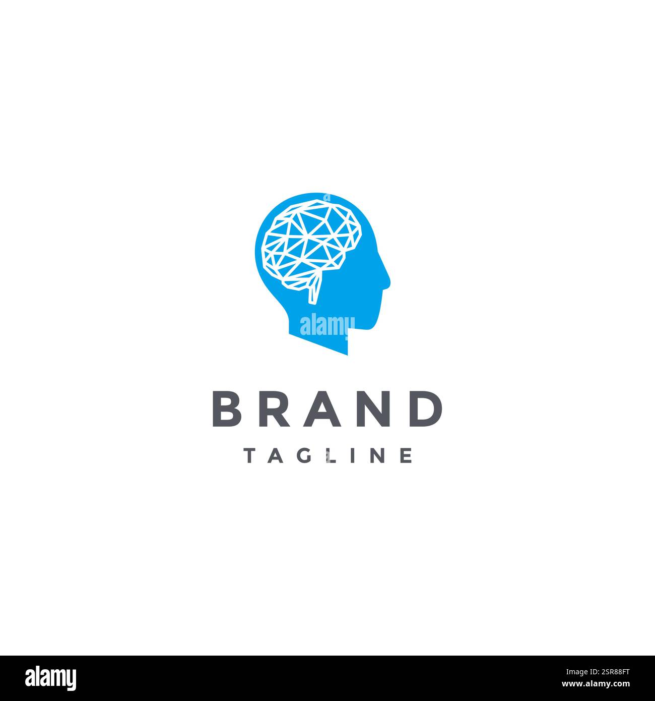 Fragment de cerveau dans la conception du logo de silhouette de tête. Contour géométrique du cerveau à l'intérieur de la tête Silhouette logo. Illustration de Vecteur