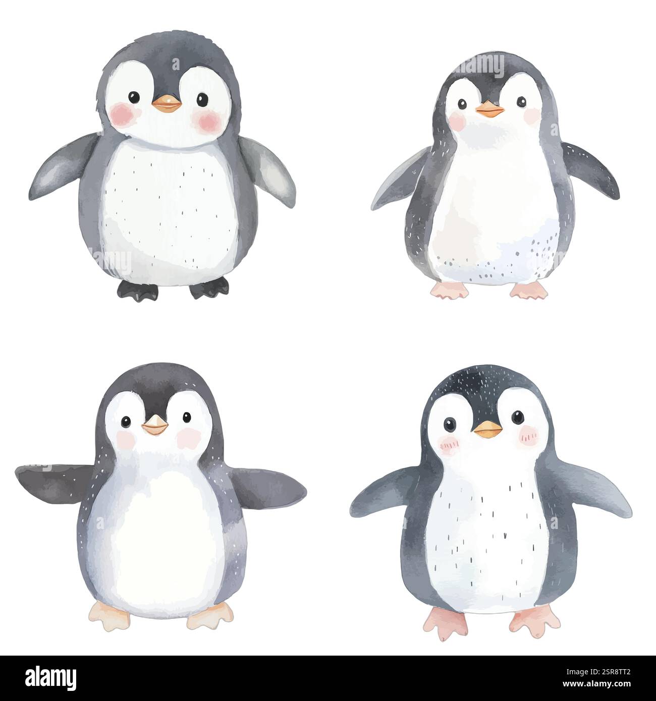 Une illustration d'aquarelle dessinée à la main de Penguin Aquarelle illustration for Kids qui a été tracée par image et vectorisée. L'illustration est parfaite pour Illustration de Vecteur