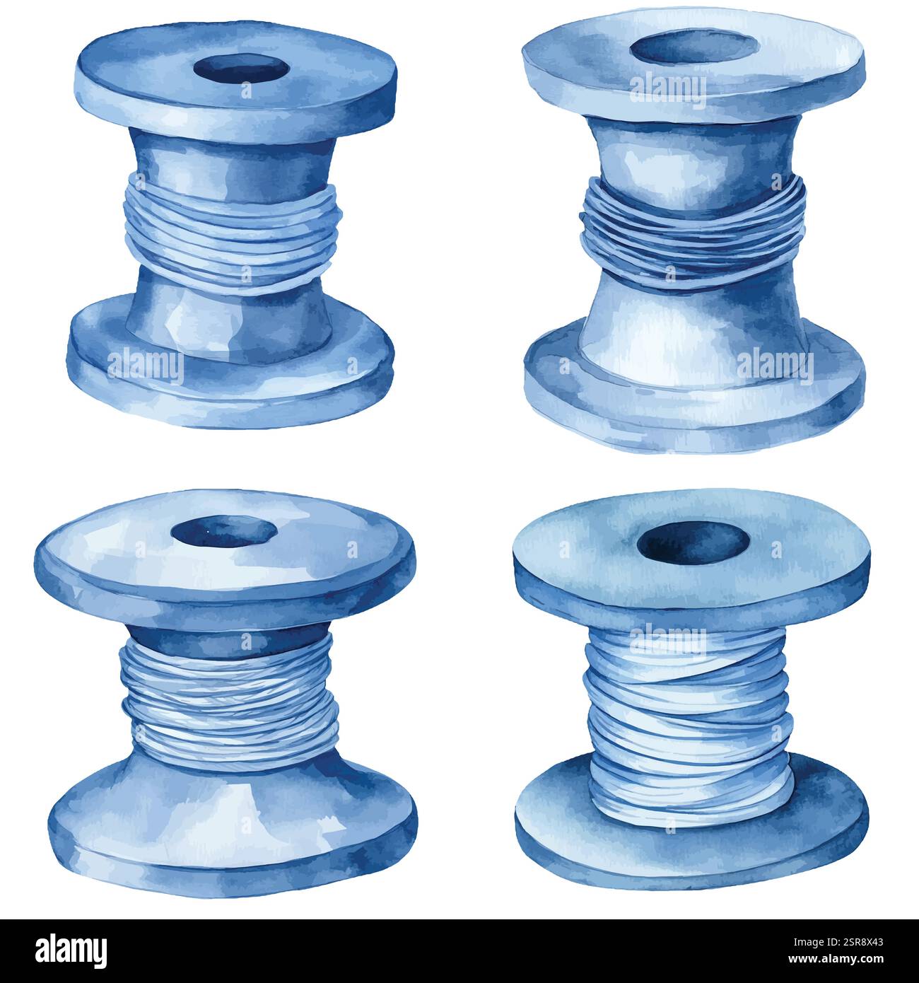 Une illustration à l'aquarelle dessinée à la main de Wooden spool Collection qui a été tracée par image et vectorisée. L'illustration est parfaite pour n'importe quel de Illustration de Vecteur