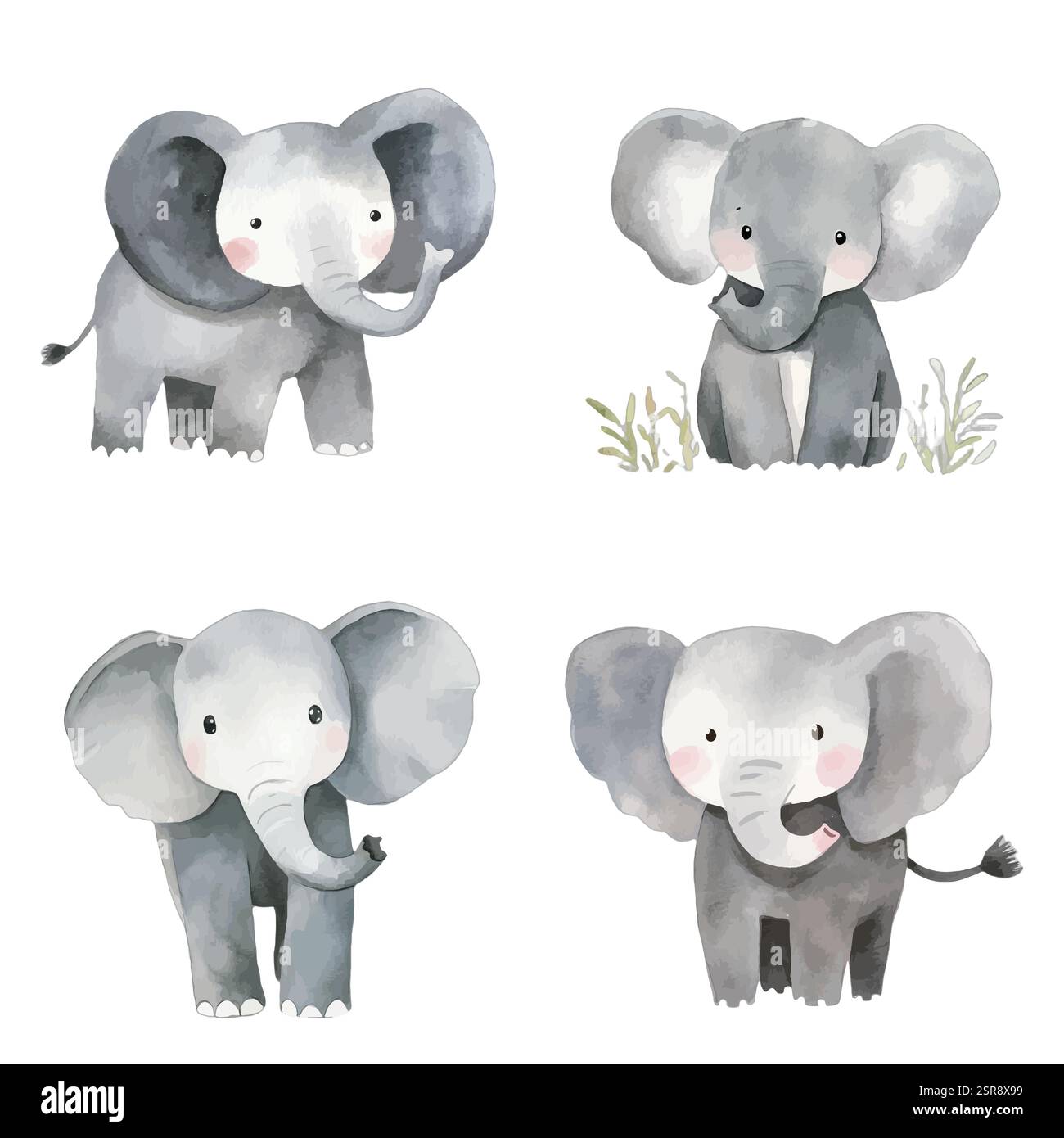 Une illustration d'aquarelle dessinée à la main de Elephant Aquarelle illustration for Kids qui a été tracée par image et vectorisée. L'illustration est parfaite pour Illustration de Vecteur