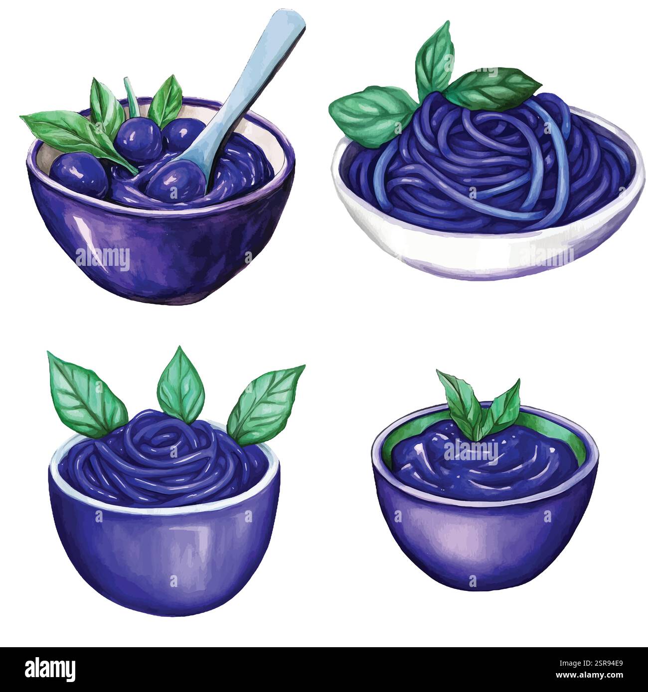 Une illustration à l'aquarelle dessinée à la main d'un ensemble de sauce pour pâtes à l'aquarelle dessinée à la main qui a été tracée par image et vectorisée. L'illustration est parfaite pour tout Illustration de Vecteur