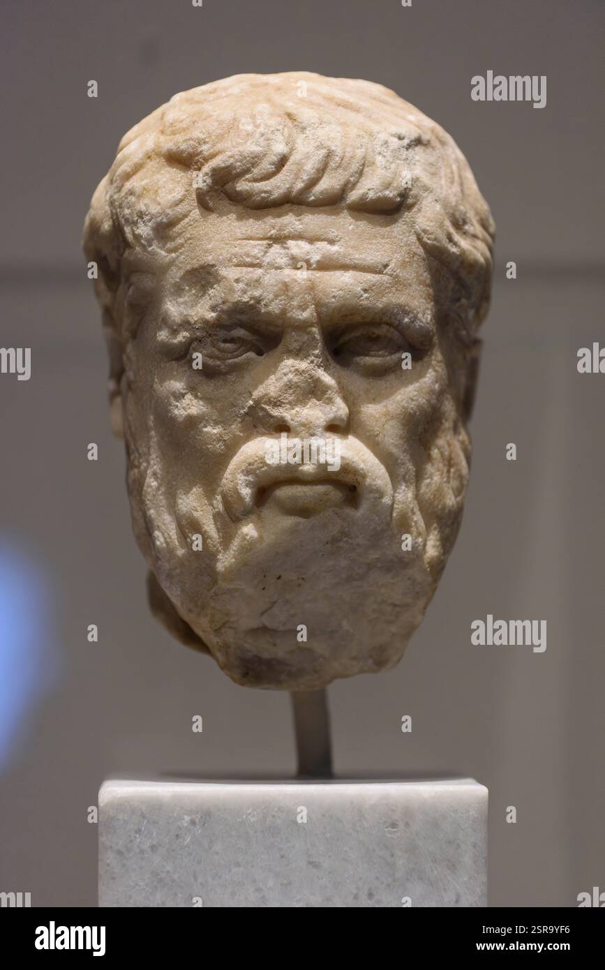Athènes. Grèce. Portrait de la tête du philosophe Platon. Musée archéologique national d'Athènes. Copie romaine d'un original du sculpteur Silanion Banque D'Images