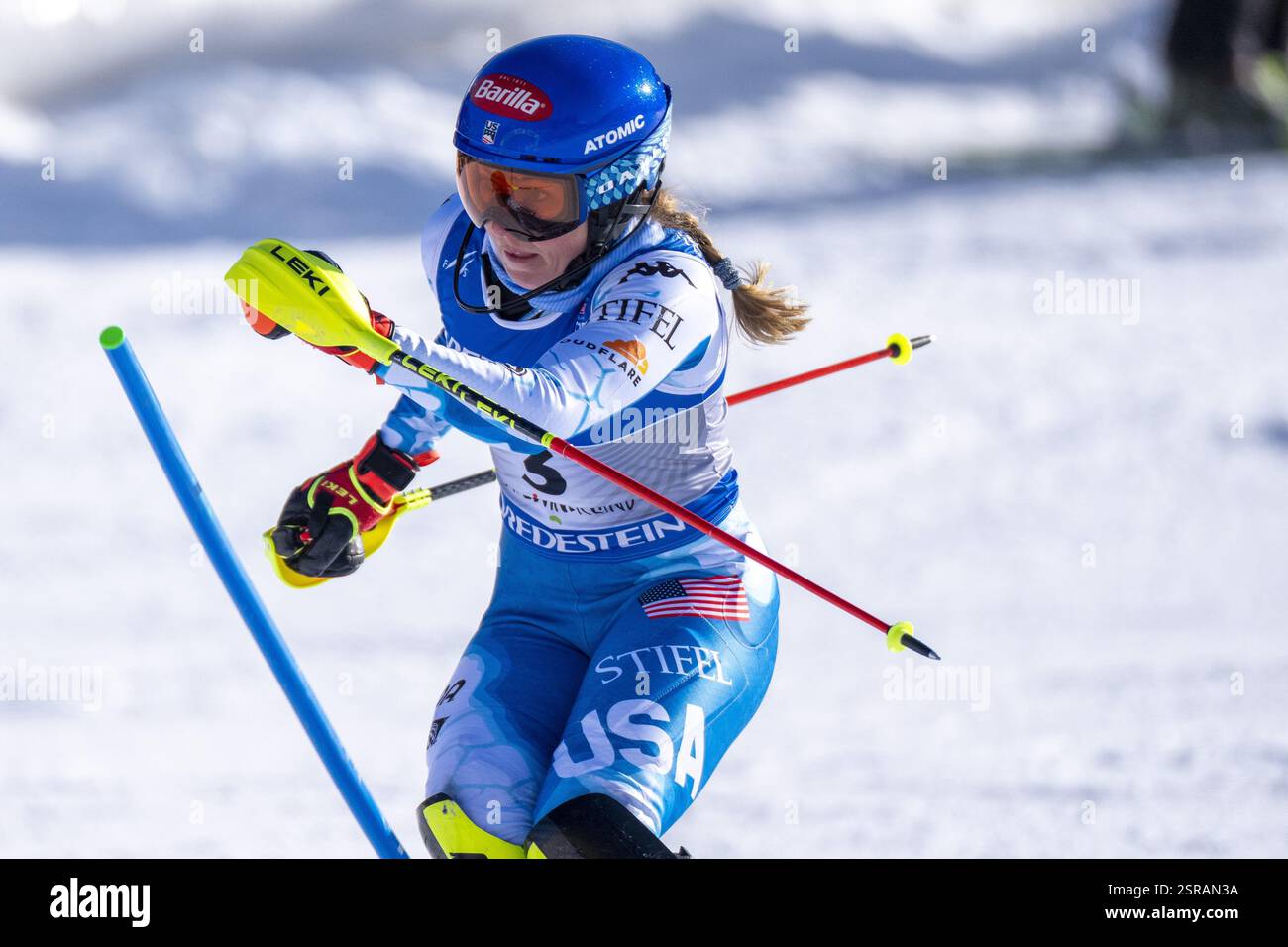 Saalbach, Autriche. 15 février 2025. SAALBACH, AUTRICHE - 15 FÉVRIER : Mikaela Shiffrin des États-Unis d'Amérique en action lors des Championnats du monde de ski alpin Audi FIS - Slalom féminin - deuxième manche à Saalbach le 15 février 2025 à Saalbach, Autriche, Salzbourg.250215 SEPA 12 082 - 20250215 PD11432 crédit : APA-PictureDesk/Alamy Live News Banque D'Images