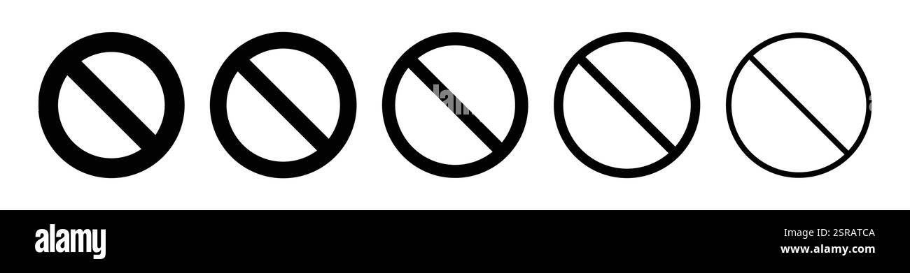 Icône de cercle de symbole interdite, interdite, interdite définie en noir avec une intensité de trait variable. Vecteur de symbole d'interdiction isolé sur fond blanc. Illustration de Vecteur