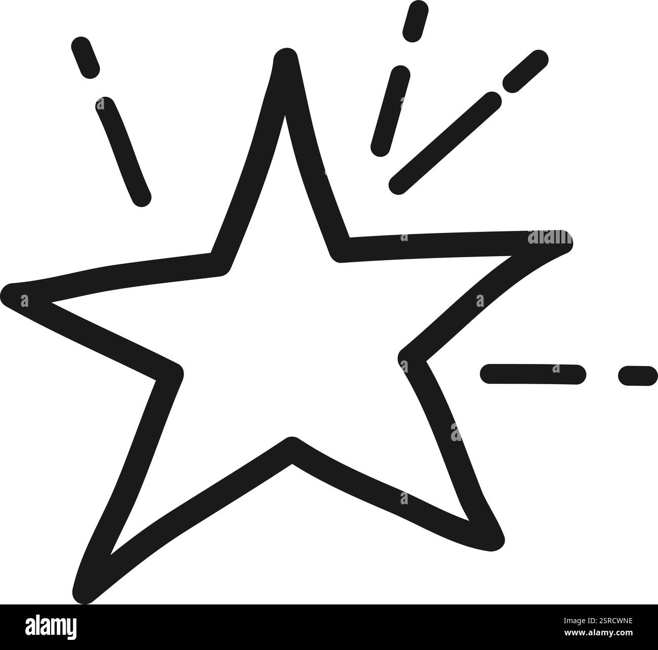 Étoile simple dessinée à la main avec de courtes lignes émanant de son sommet, suggérant luminosité ou éclat, isolée sur un fond blanc, créant un design épuré et minimaliste Illustration de Vecteur