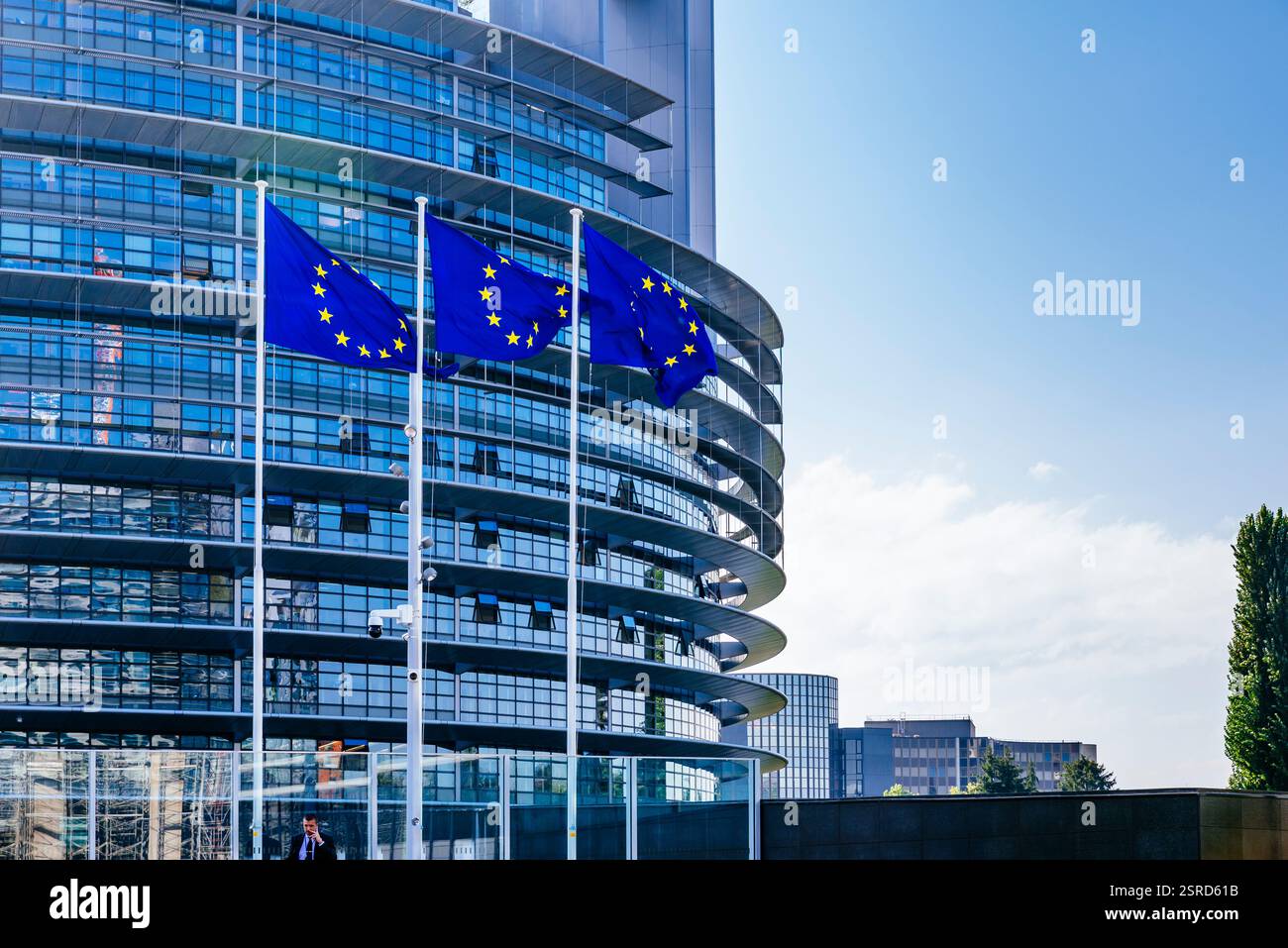 Drapeau de l'Europe. Immeuble Louise Weiss. Parlement européen. Strasbourg, Bas-Rhin, Alsace, Grand est, France, Europe Banque D'Images