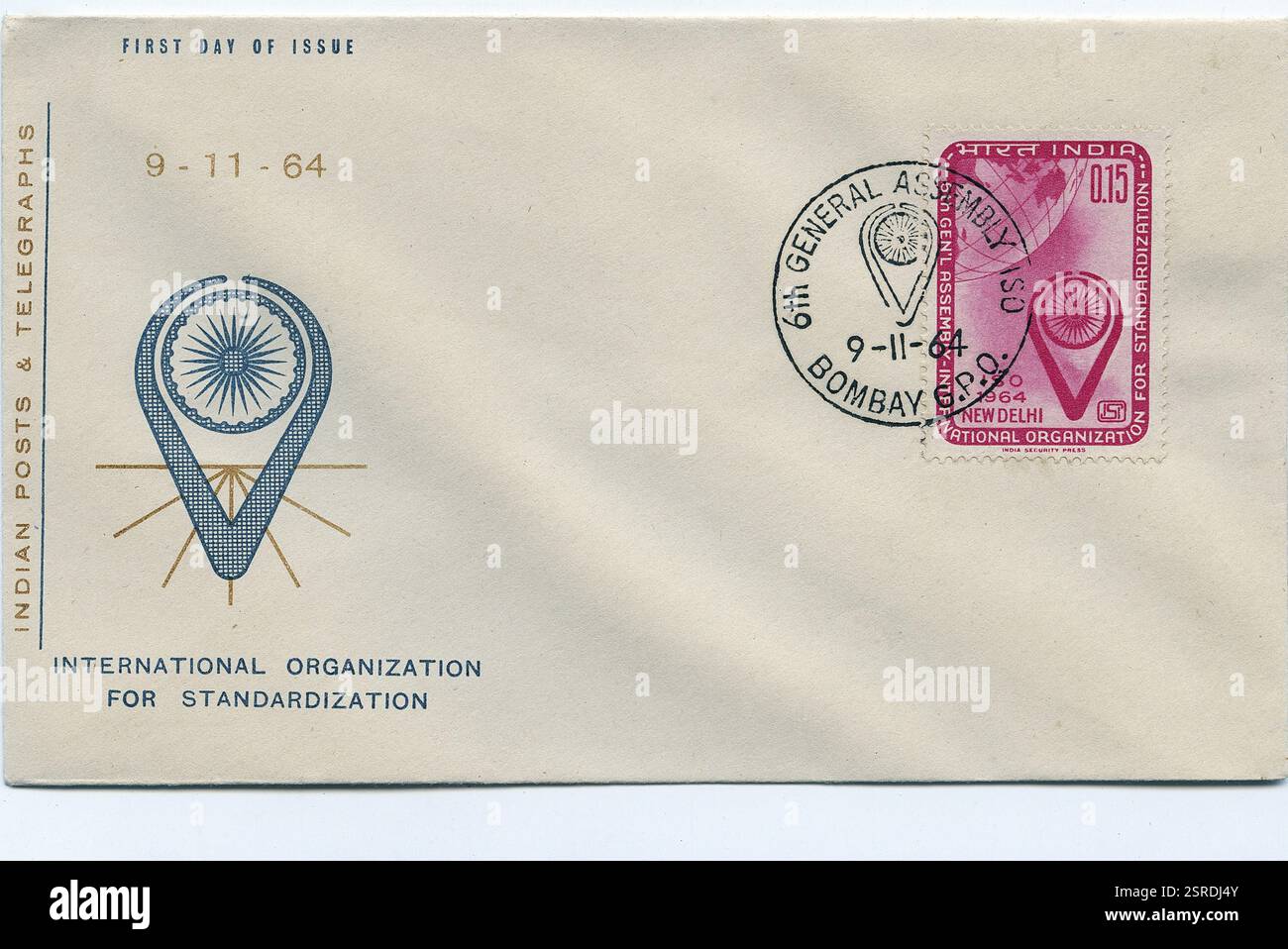 Enveloppe premier jour de l'Organisation internationale de normalisation, l'Inde, l'Asie Banque D'Images
