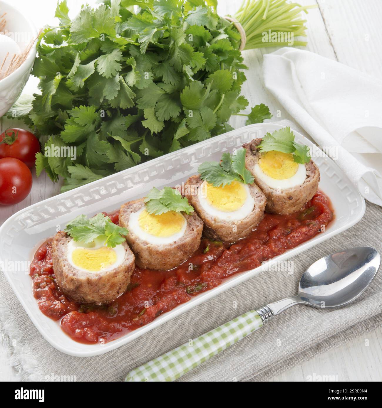 Oeufs sur écossais Banque D'Images