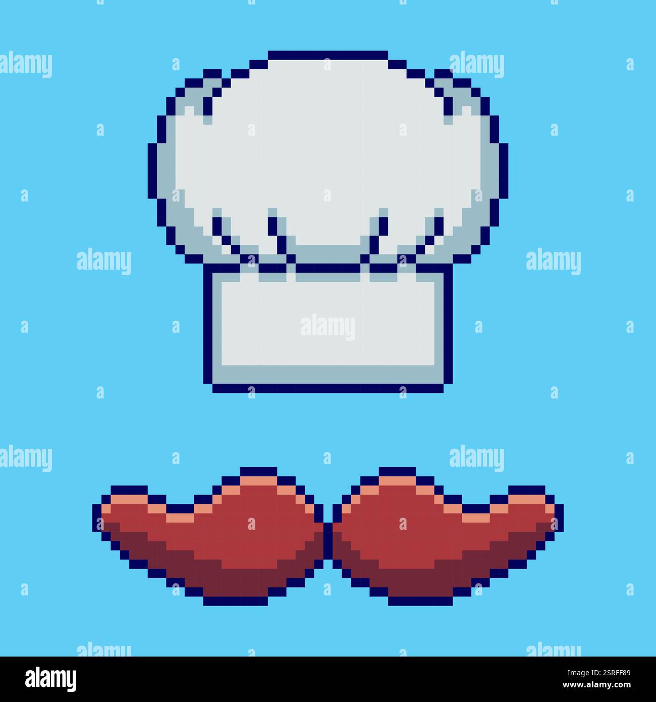 Design d'actifs de jeu de moustache et chapeau de chef Pixel art Illustration de Vecteur