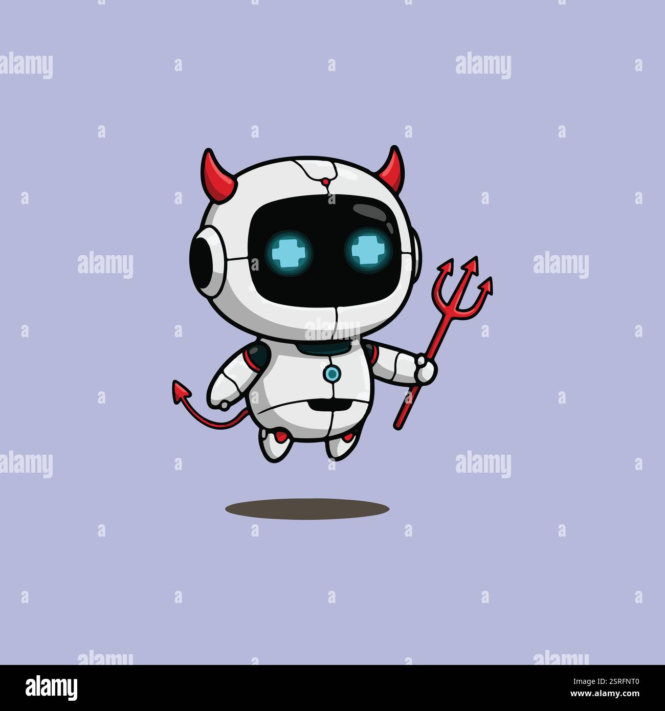 Illustration futuriste de robot diable - mignon ai Cyborg avec Devil Horns, Tail et Trident Illustration de Vecteur