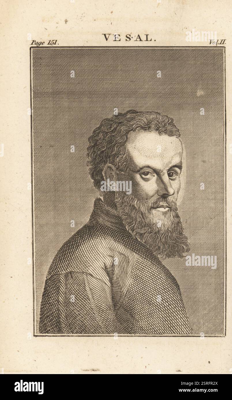 Andries van Wezel, ou Andreas Vesalius, anatomiste et médecin néerlandais, 1514-1564. Vesal. Gravure sur cuivre de John Barlow de l’ouvrage The Whole Works of Lavater de John Grenville sur Physiognomy, W. Butters, W. Simmonds, Londres, 1797. Banque D'Images