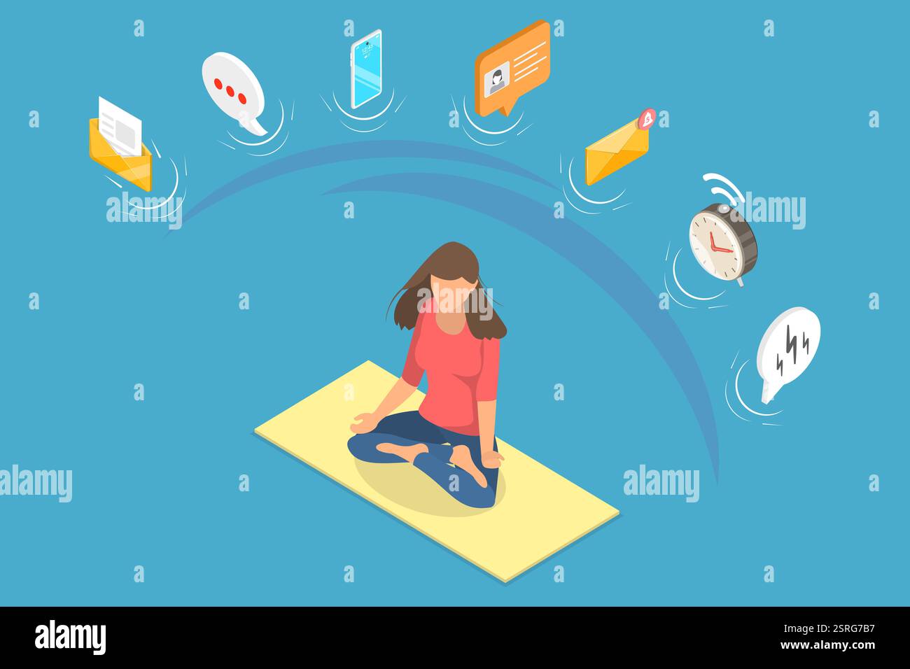 3D Isometrische Flache illustration von Digital Detox, Stressmanagement, Meditation und EntspannungbrIsometrische 3D-Flachillustration von Digital Det Banque D'Images