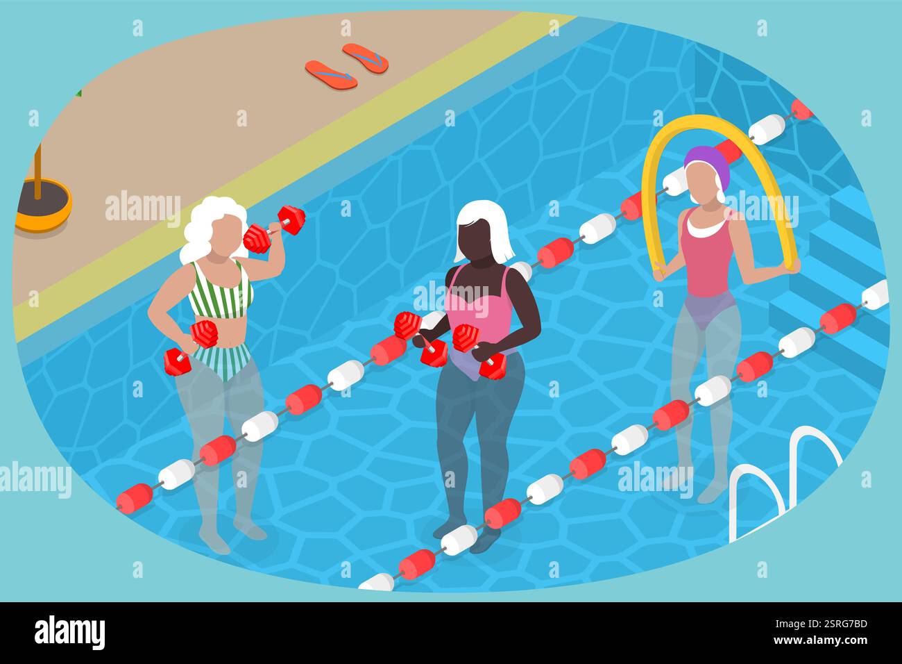 3D Isometrische flache illustration von Senioren Schwimmen in einem Pool, Hydrotherapiebr3D Isometrische flache illustration von Senioren Schwimmen in Banque D'Images