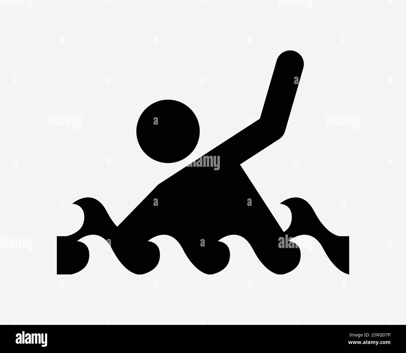 Homme noyade noyade aide Fist Aid eau danger Human Wave Wave Sea Ocean Lifeguard Safety Black White icône Sign symbole illustration graphique vecteur Illustration de Vecteur