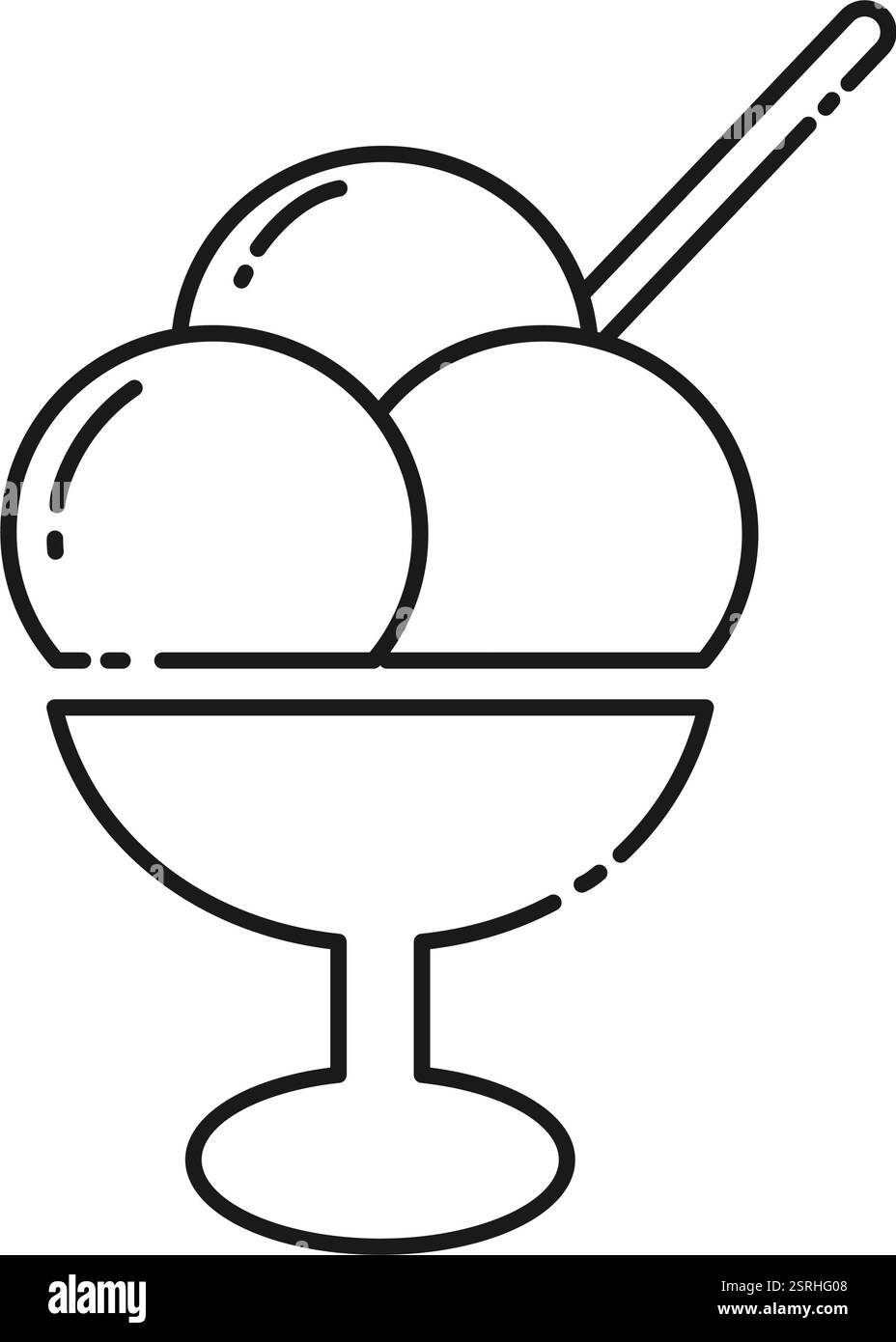 Boules de crème glacée dans le bol Linear Icon logo autocollant. Concept minimaliste de conception de pictogramme de jour de crème glacée. Illustration vectorielle isolée cartes thématiques, affiche, dépliants, prix, étiquettes ou bannières web promo Illustration de Vecteur