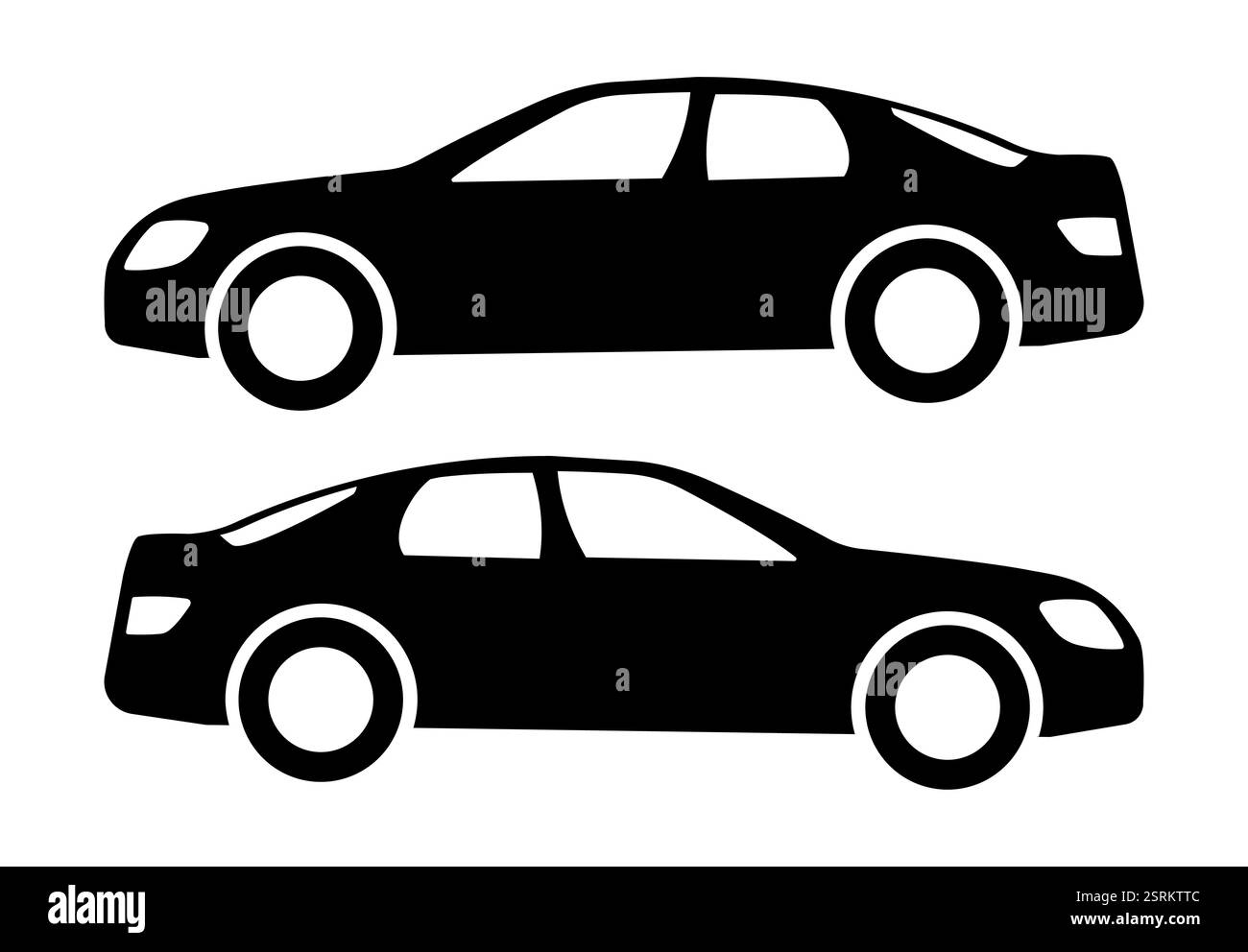Deux silhouettes de voiture noires sur un fond blanc. Illustration vectorielle. Illustration de Vecteur