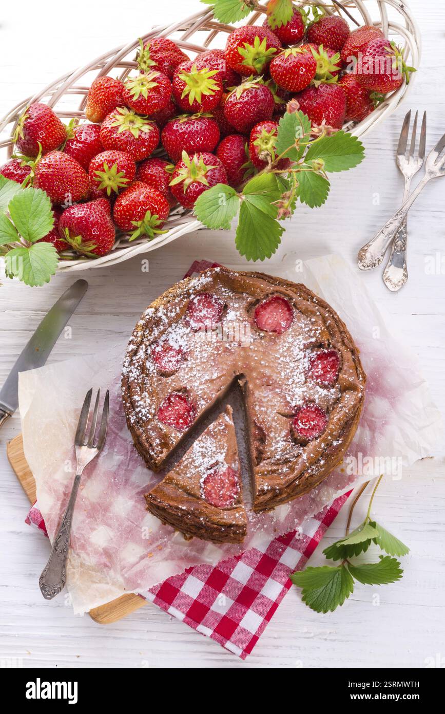 Gâteau au fromage au chocolat et à la fraise Banque D'Images