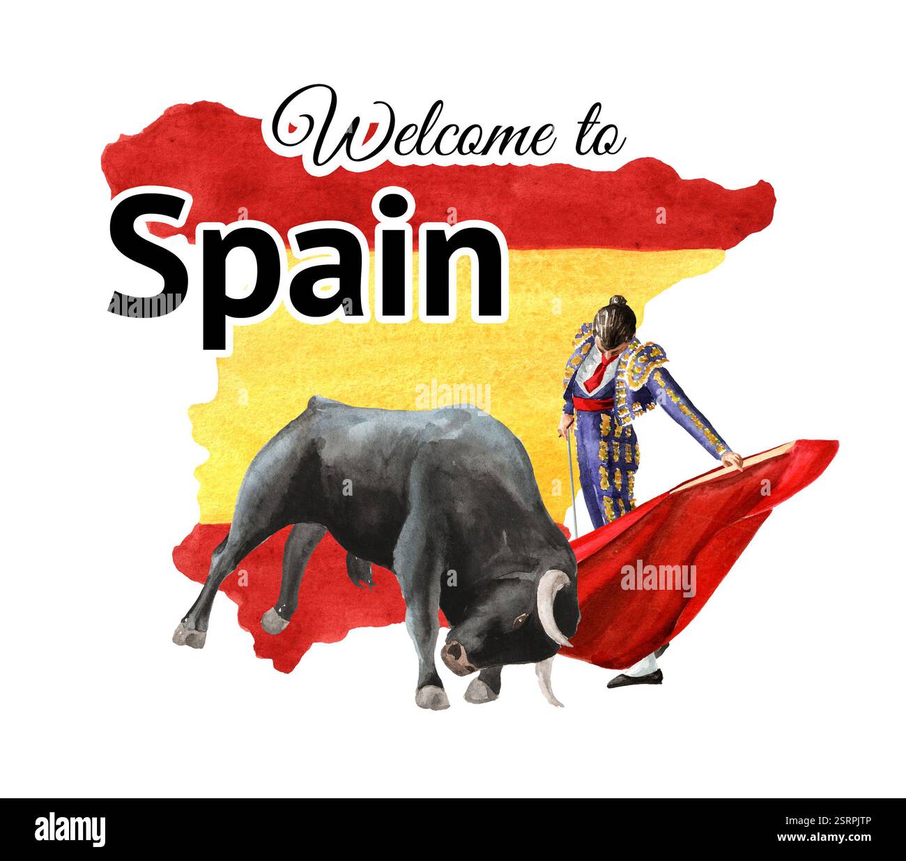 Aimant Décoratif Drapeau Espagne Avec Taureau - Dimensions 80x55 Mm, épaisseur 1 Mm, Laminé Brillant