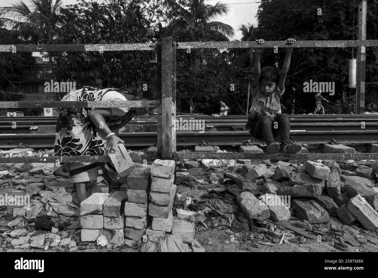 Bidonvilles démolis, Kolkata, Bengale occidental, Inde, Asie Banque D'Images