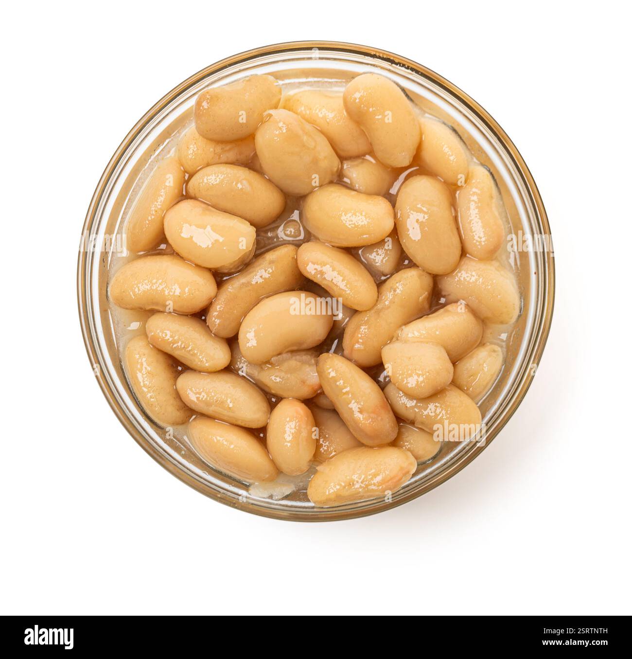 Bol en verre plein de haricots blancs en conserve sains, parfait pour un repas nutritif Banque D'Images