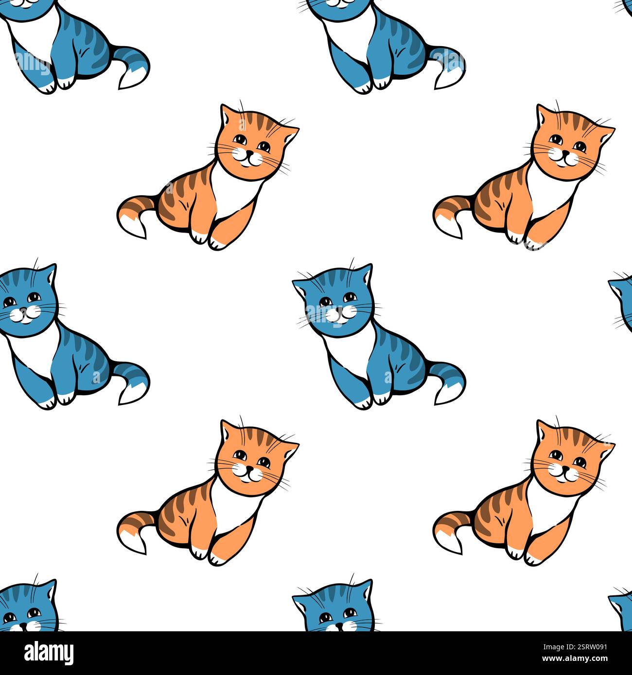 Motif sans couture avec de mignons chatons rayés Illustration de Vecteur