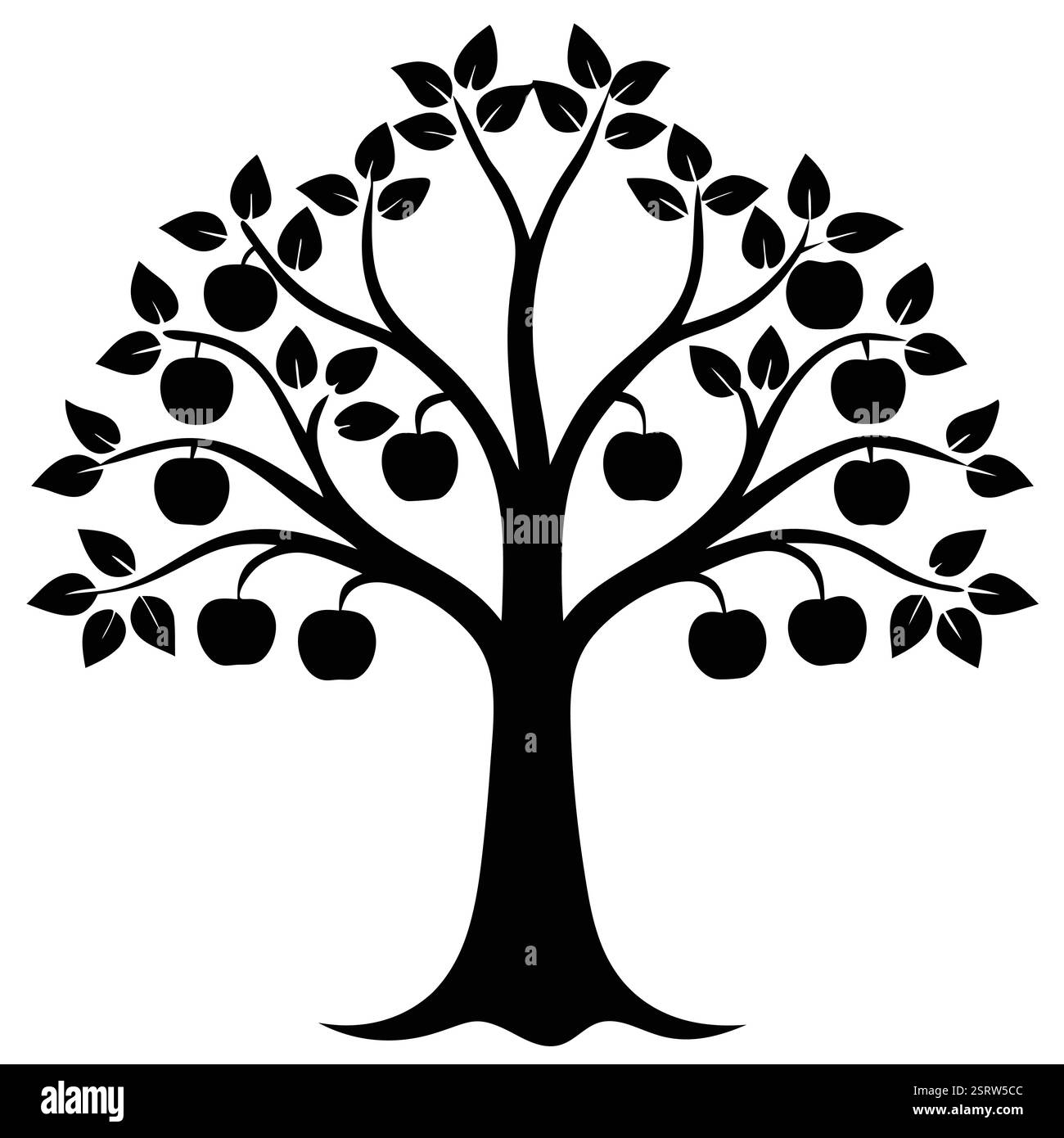 Silhouette de pommier noir et blanc simple Illustration de Vecteur