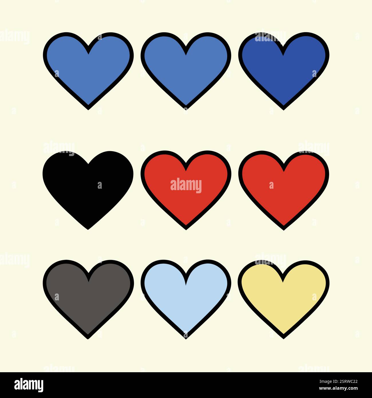 Icônes colorées de coeur définies sur fond crème Illustration de Vecteur