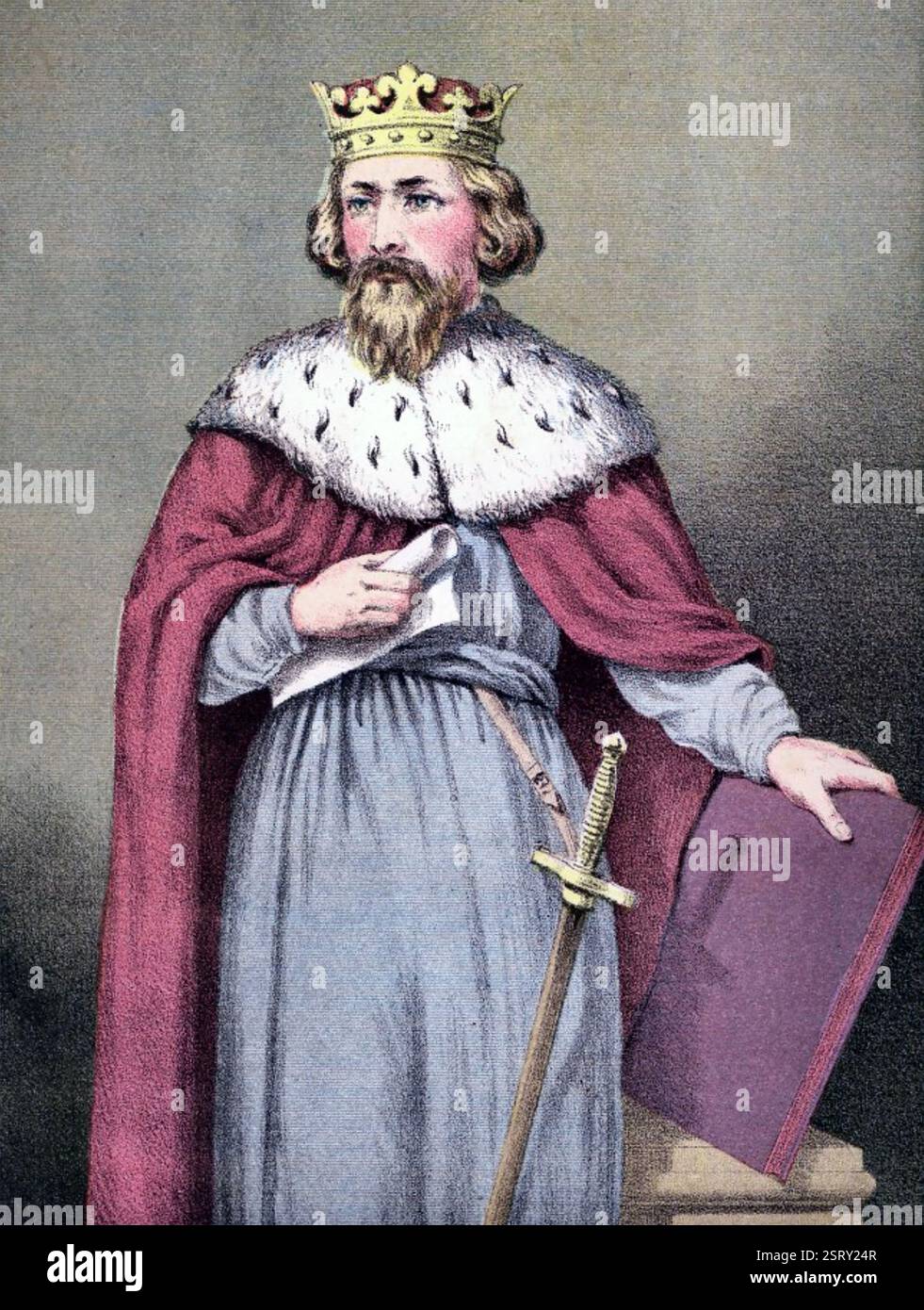 ALFRED LE GRAND (c 848- c 1100) Roi anglo-saxon dans une illustration du XIXe siècle Banque D'Images