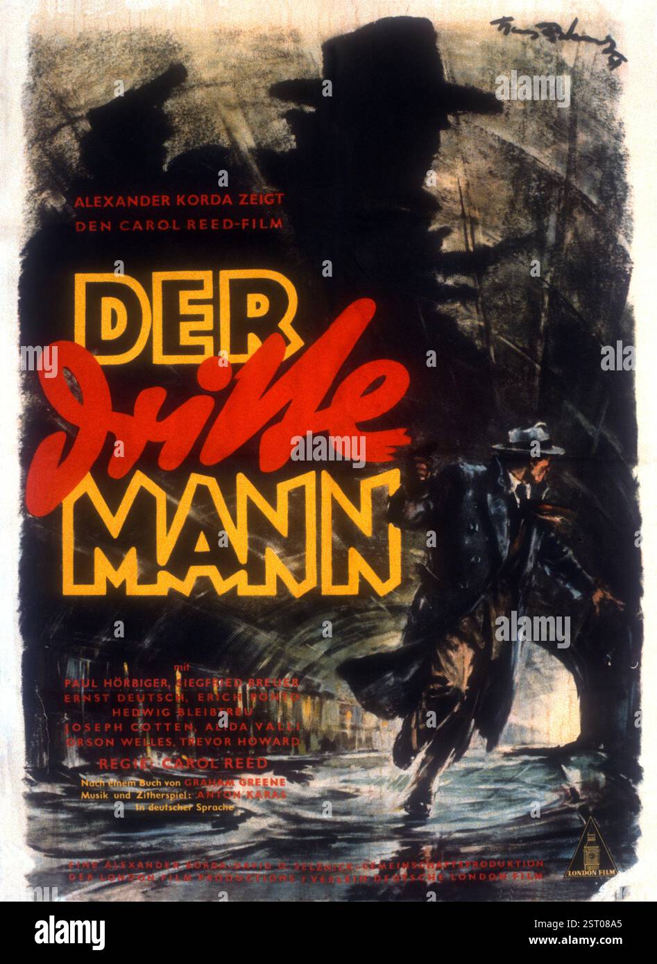 Poster le film en langue allemande du troisième homme, le film Alexander Korda avec Orson Welles. Date : 1949 Banque D'Images