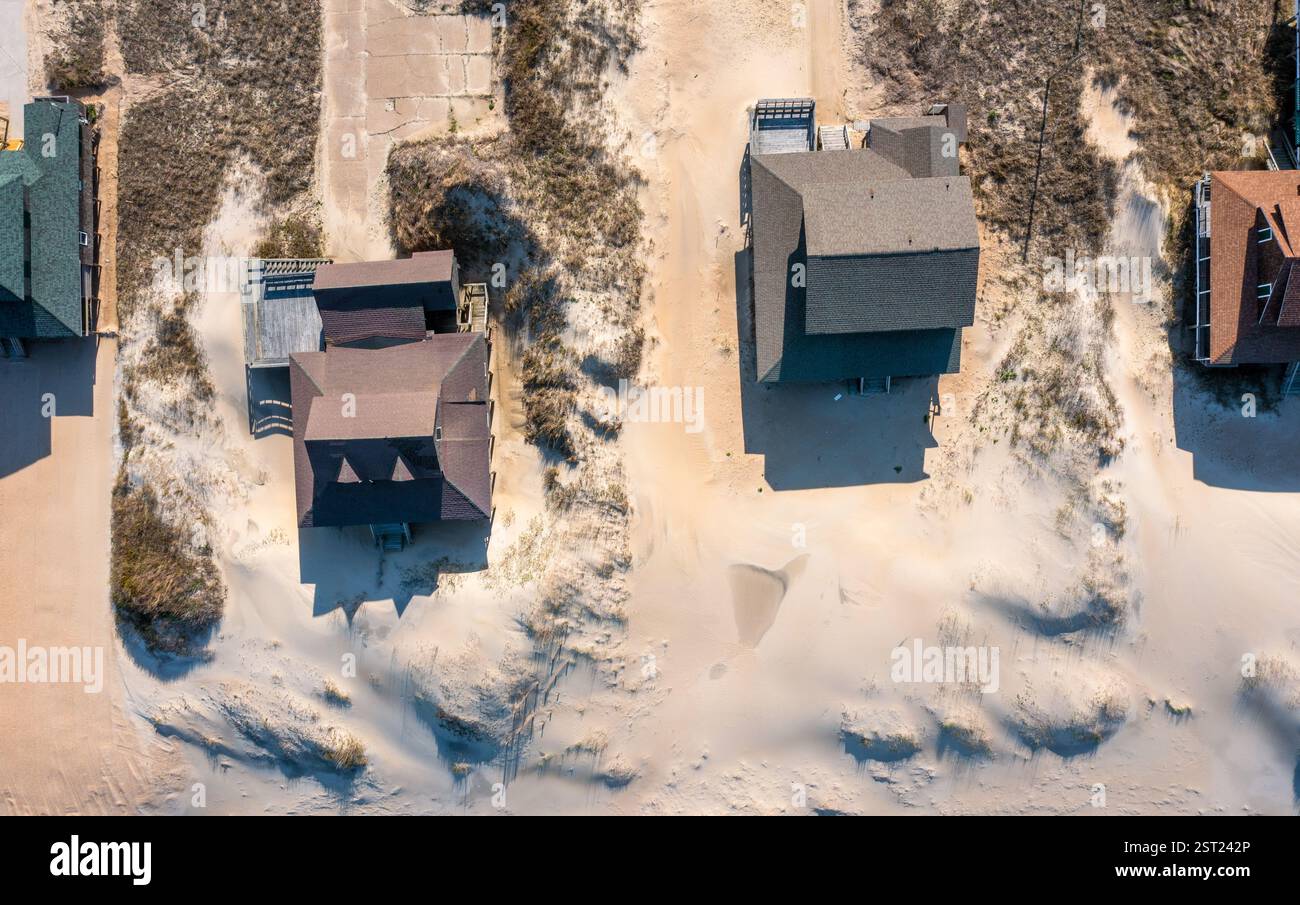 Vue aérienne de haut en bas des maisons sur la plage à Nags Head Banque D'Images