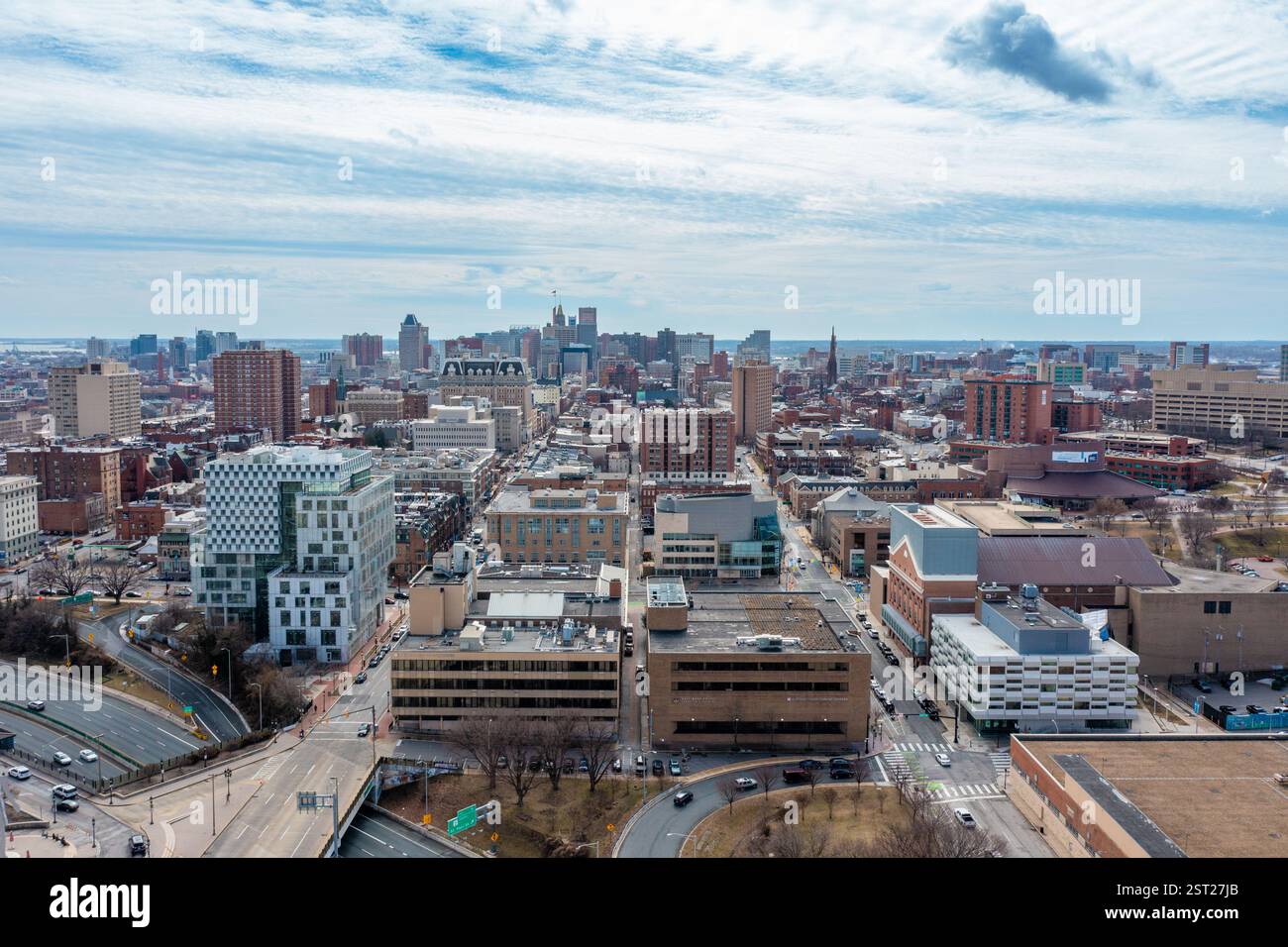 Vue aérienne du bâtiment dans le centre-ville de Baltimore Maryland près de la gare Amtrak Banque D'Images