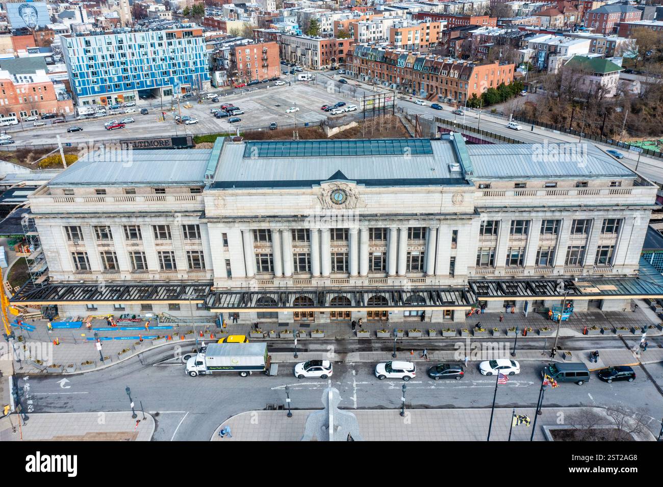 Baltimore Maryland - 23 février 2022 : vue aérienne d'une Penn Station à Baltimore regardant l'entrée principale Banque D'Images