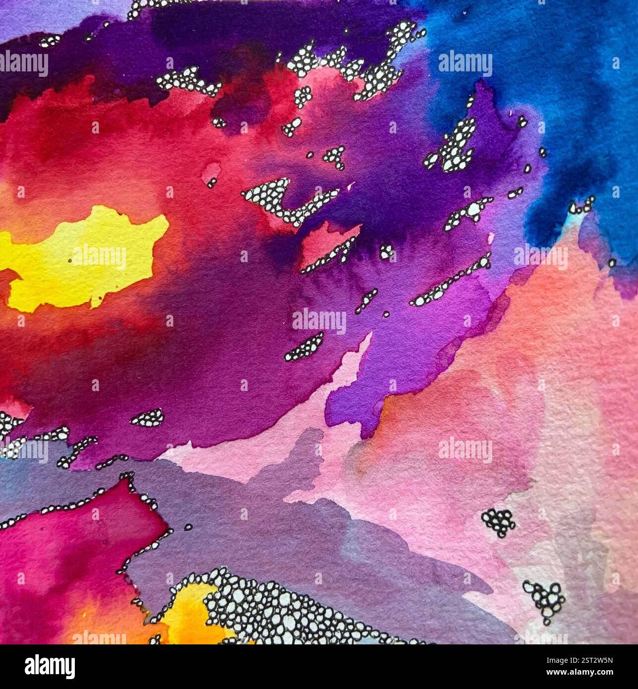 oeuvre originale d'aquarelle psychédélique lumineuse (série de 4 pièces) Banque D'Images