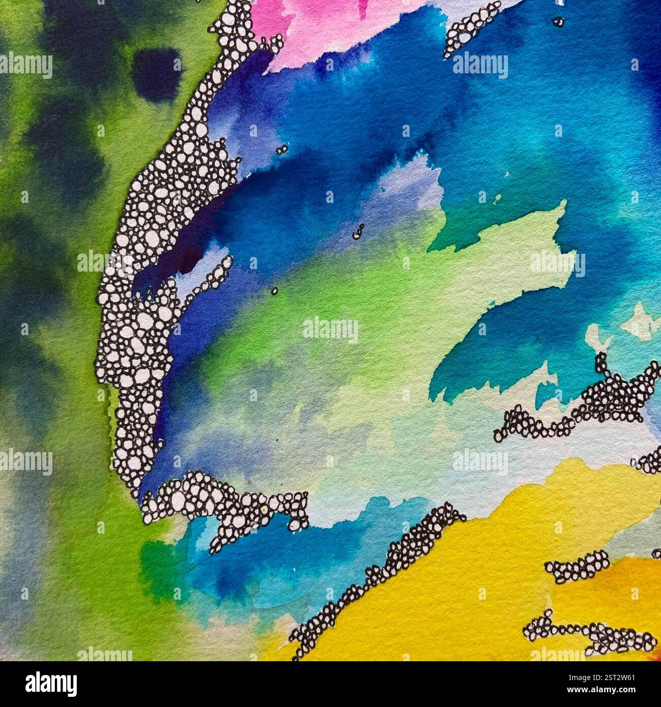 oeuvre originale d'aquarelle psychédélique lumineuse (série de 4 pièces) Banque D'Images