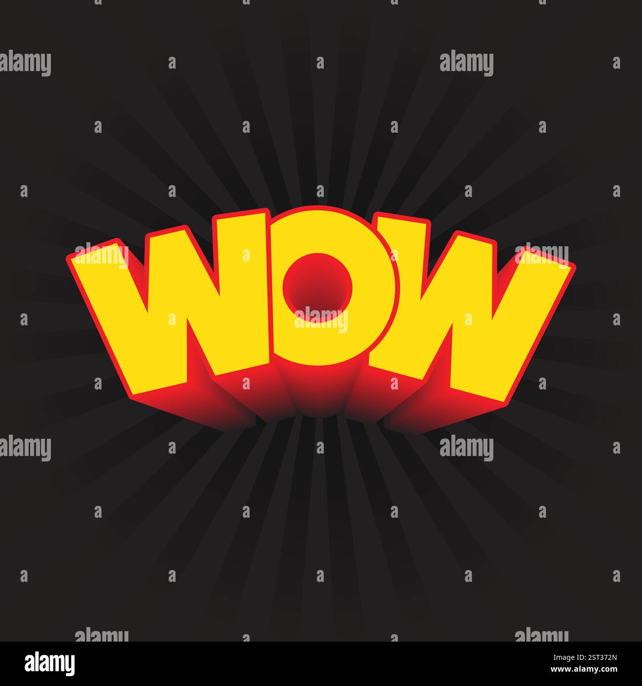 Logo WOW avec effet de texte 3D de style comique isolé sur fond noir. Autocollant WOW, étiquette, illustration vectorielle de badge. Design typographique moderne. Illustration de Vecteur