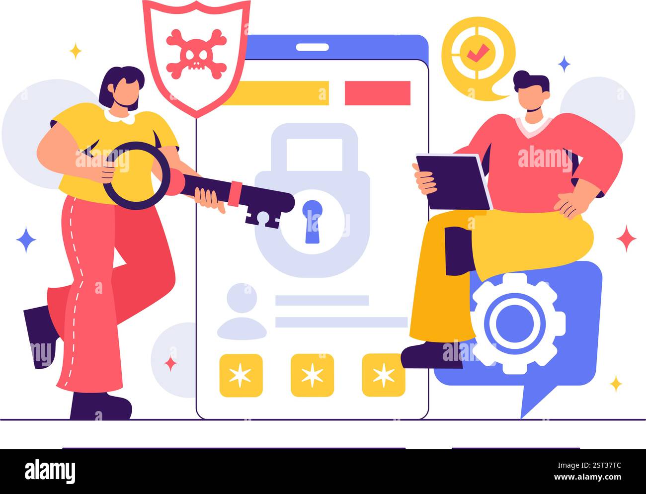 Illustration du piratage éthique mettant en scène un développeur pratiquant le piratage sur une application Web, identifiant les vulnérabilités du code pour améliorer la cybersécurité Illustration de Vecteur