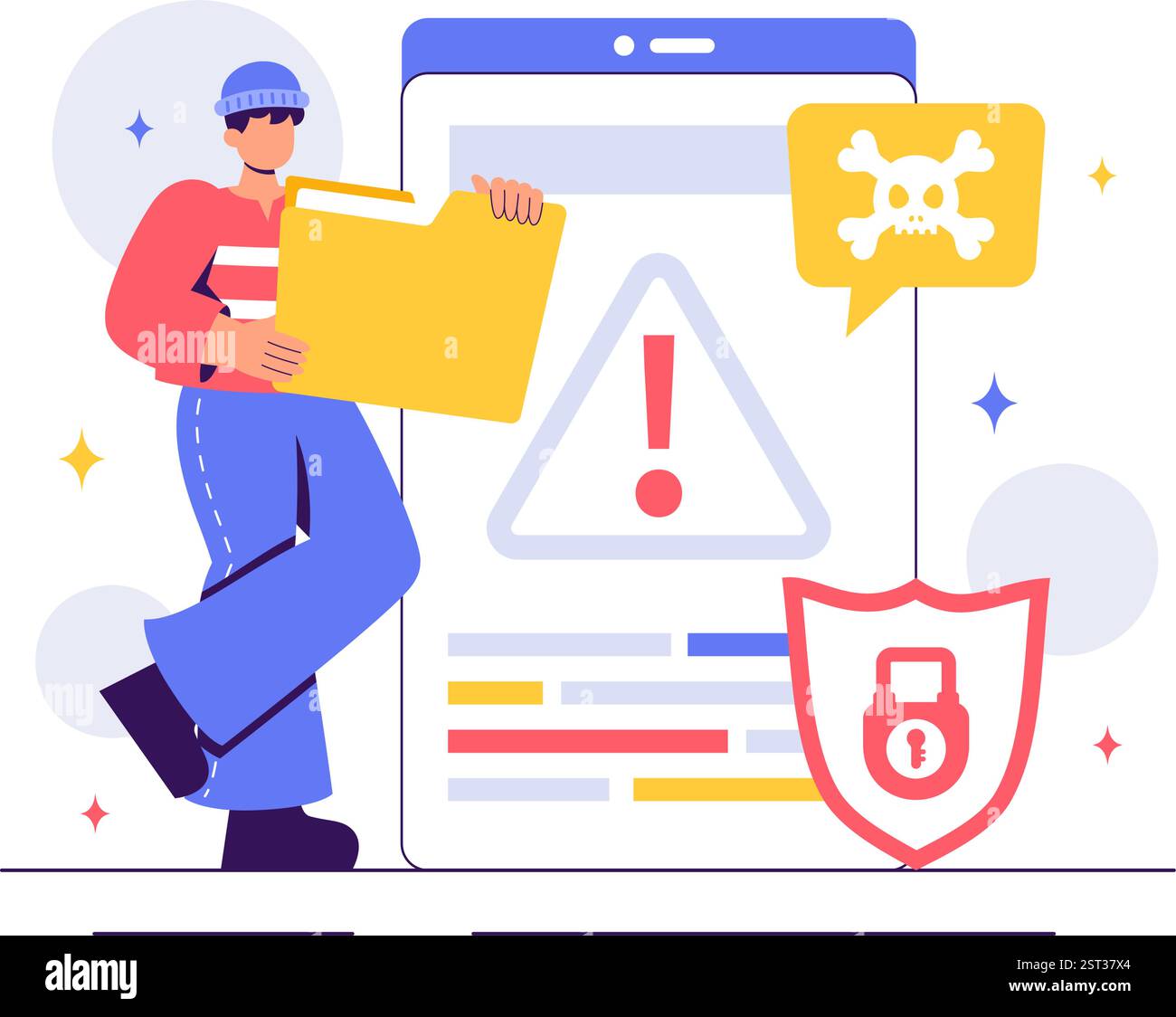 Illustration du piratage éthique mettant en scène un développeur pratiquant le piratage sur une application Web, identifiant les vulnérabilités du code pour améliorer la cybersécurité Illustration de Vecteur