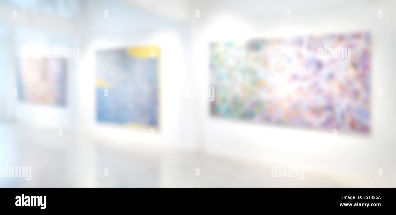 Galerie d'exposition d'art flou fond, peinture abstraite colorée sur fond blanc Banque D'Images