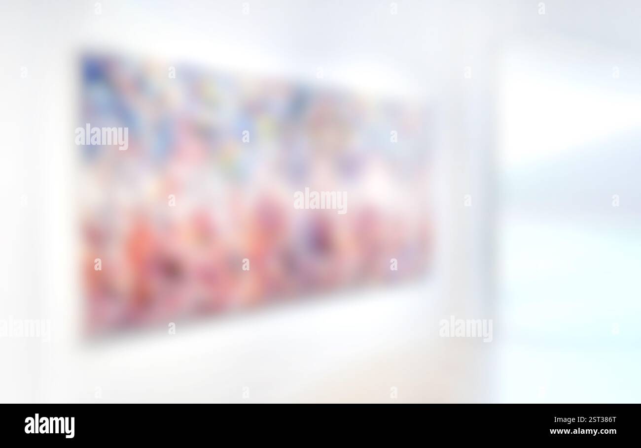 Galerie d'exposition d'art flou fond, peinture abstraite colorée sur fond blanc Banque D'Images