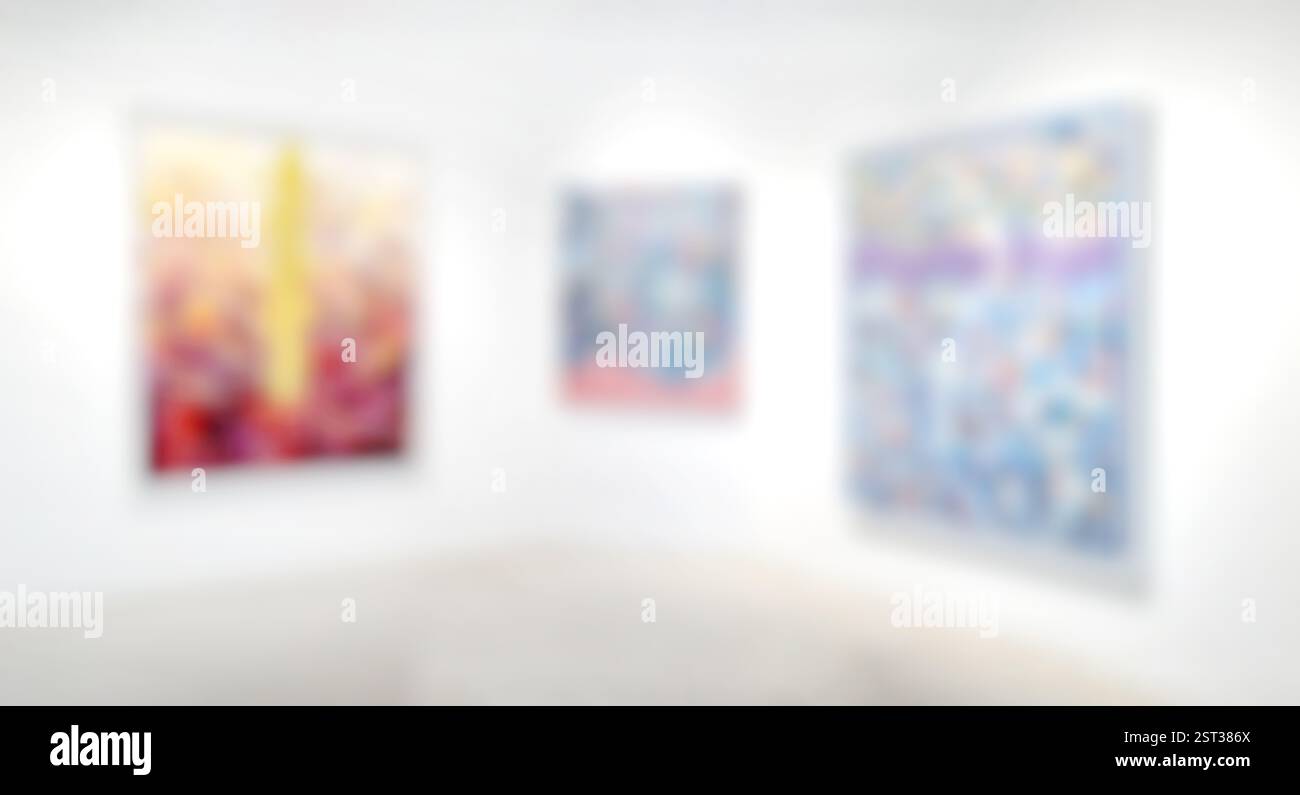 Galerie d'exposition d'art flou fond, peinture abstraite colorée sur fond blanc Banque D'Images