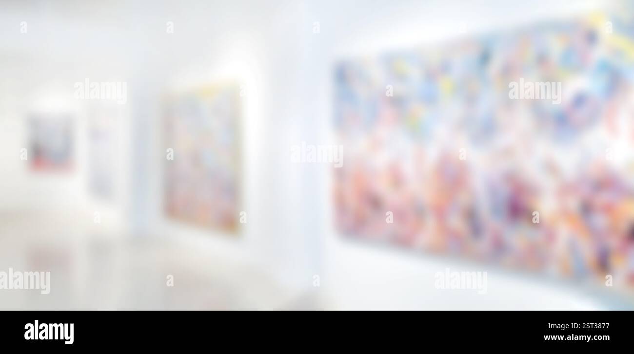 Flou de mouvement, fond de galerie d'exposition d'art, peinture abstraite colorée sur fond blanc Banque D'Images