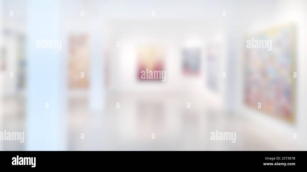 Galerie d'exposition d'art flou fond, peinture abstraite colorée sur fond blanc Banque D'Images