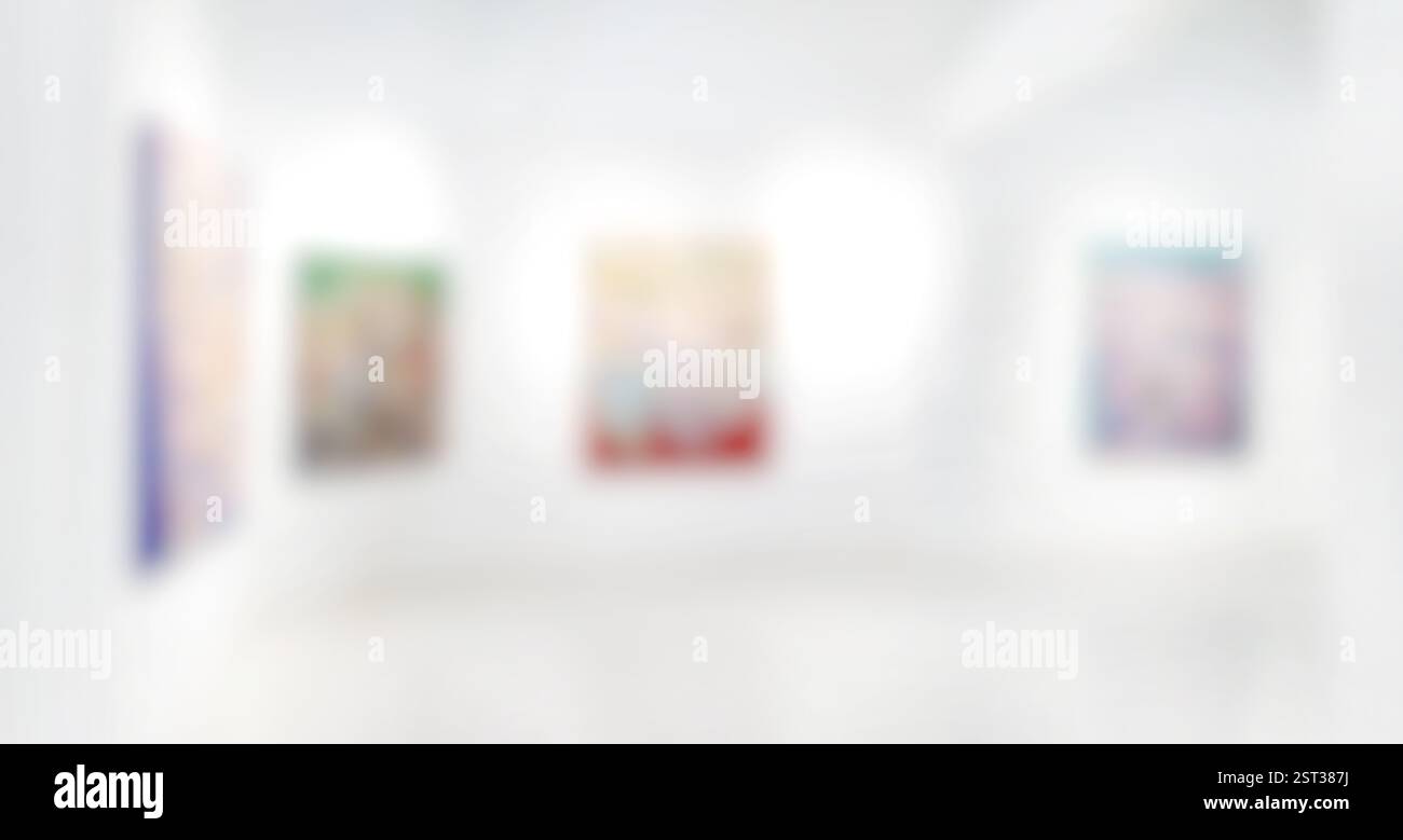 Galerie d'exposition d'art flou fond, peinture abstraite colorée sur fond blanc Banque D'Images