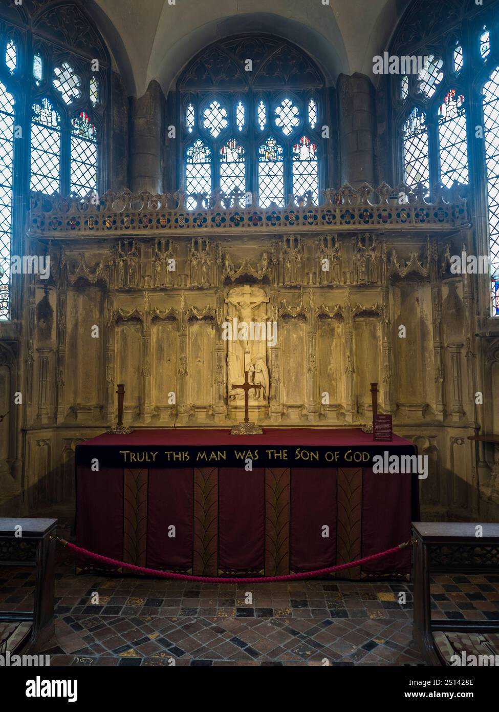 Vraiment cet homme était le fils de Dieu, Alter, Chapelle, Cathédrale de Gloucester, Gloucester, Gloucestershire, Angleterre, Royaume-Uni, GB. Banque D'Images