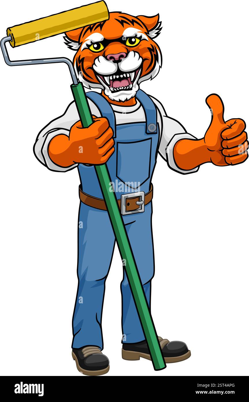 Rhino Painter Decorator Paint Roller Mascot Homme Illustration de Vecteur