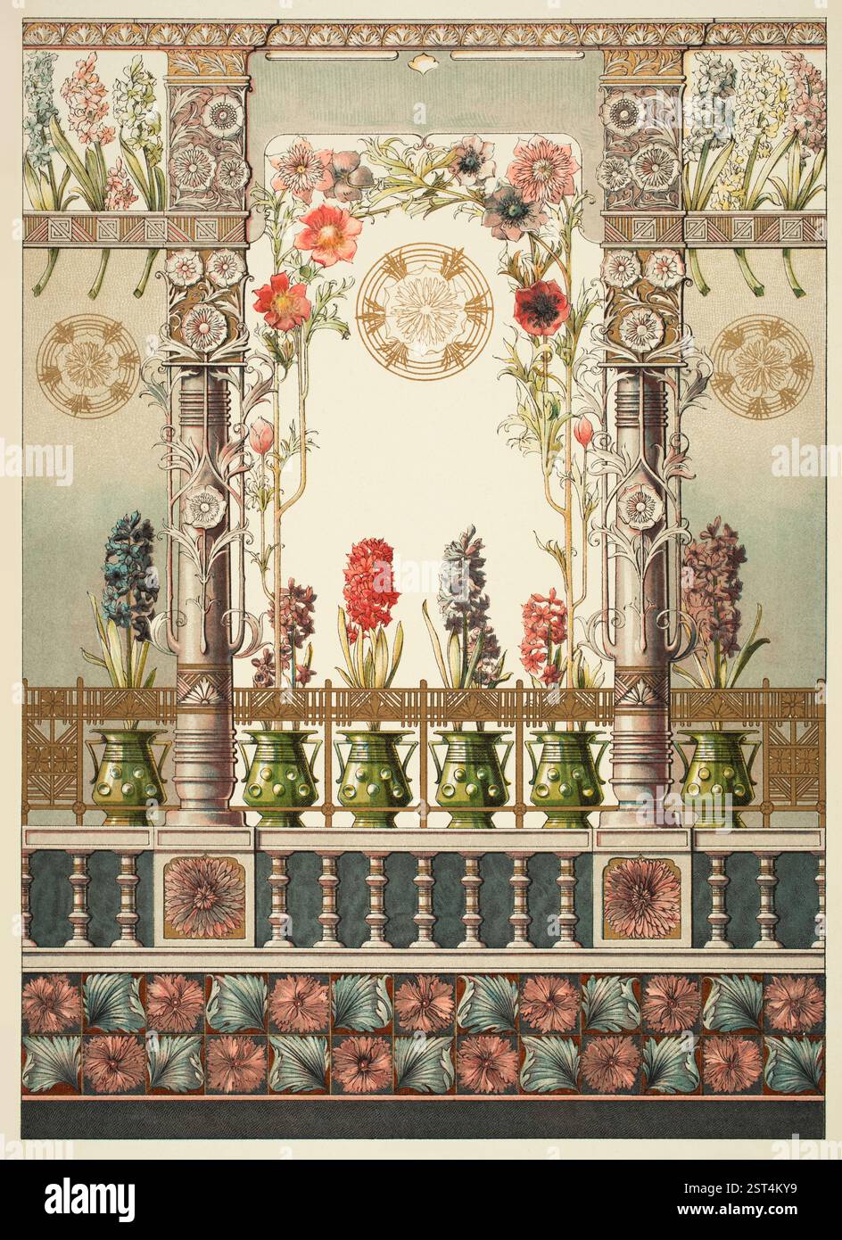 Décoration moderne baguette (décoration murale moderne), décoration intérieure aquarelle par le professeur d'art allemand Anton Seder de Decorative Vorbilder X,1899 Banque D'Images
